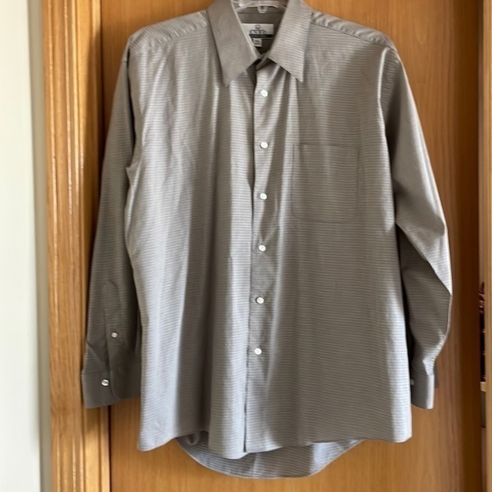 Enro Dress Shirt Micro Pima Button Down Mens‎ Size 17.5 34/35 Mini Checked Brown